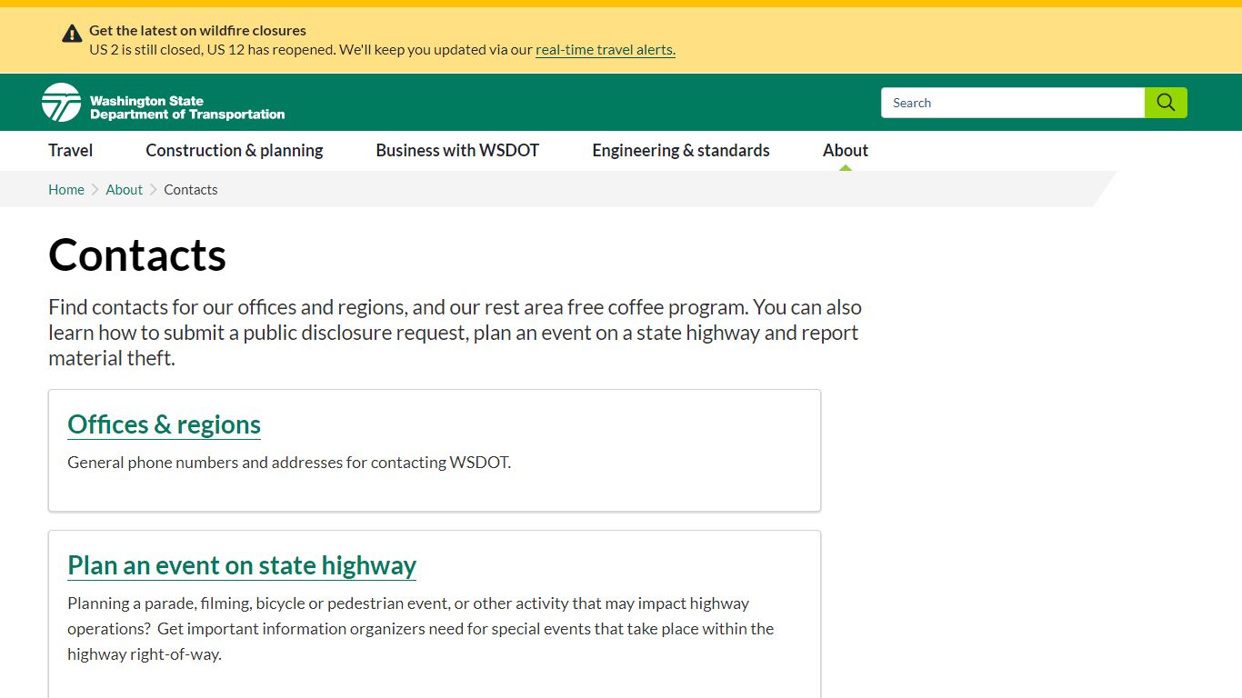 Contacts | WSDOT - Washington State Department of Transportation