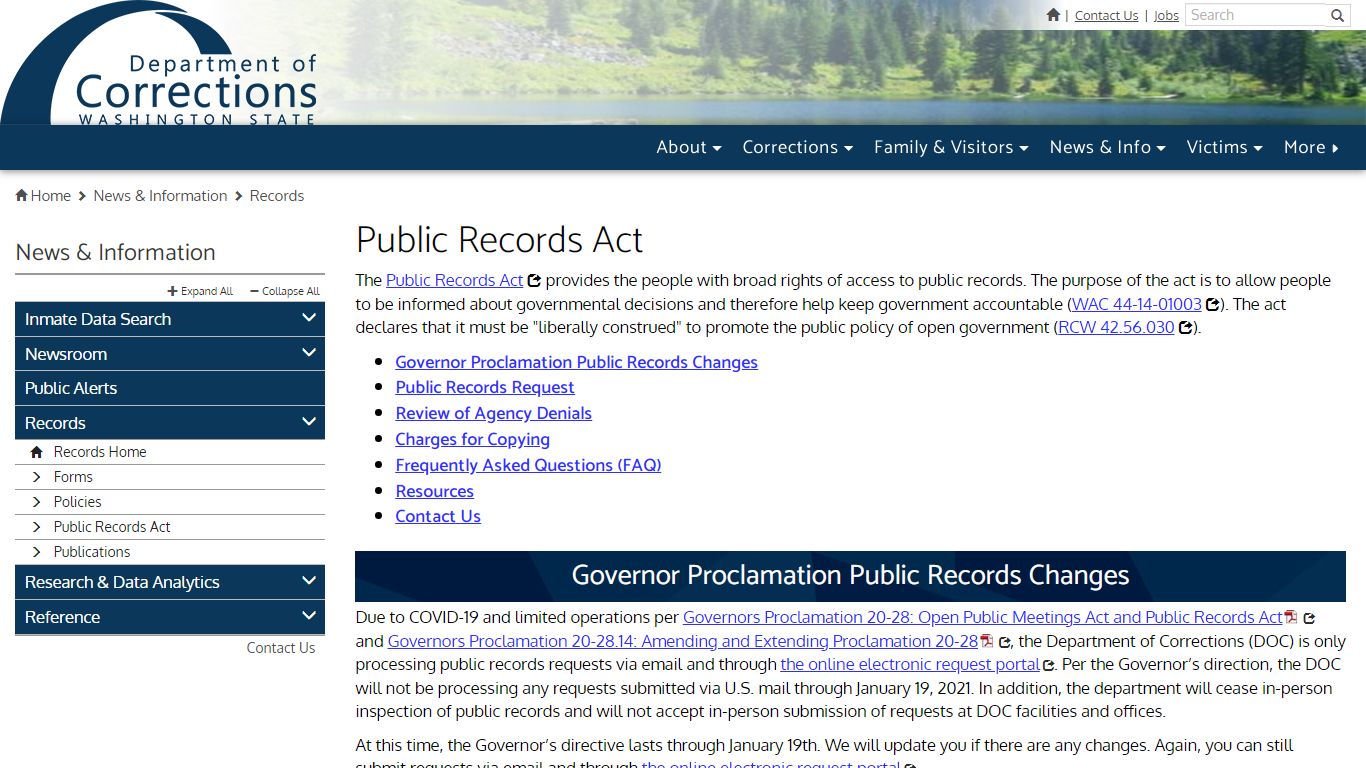 Public Records Act | Washington State Department of Corrections